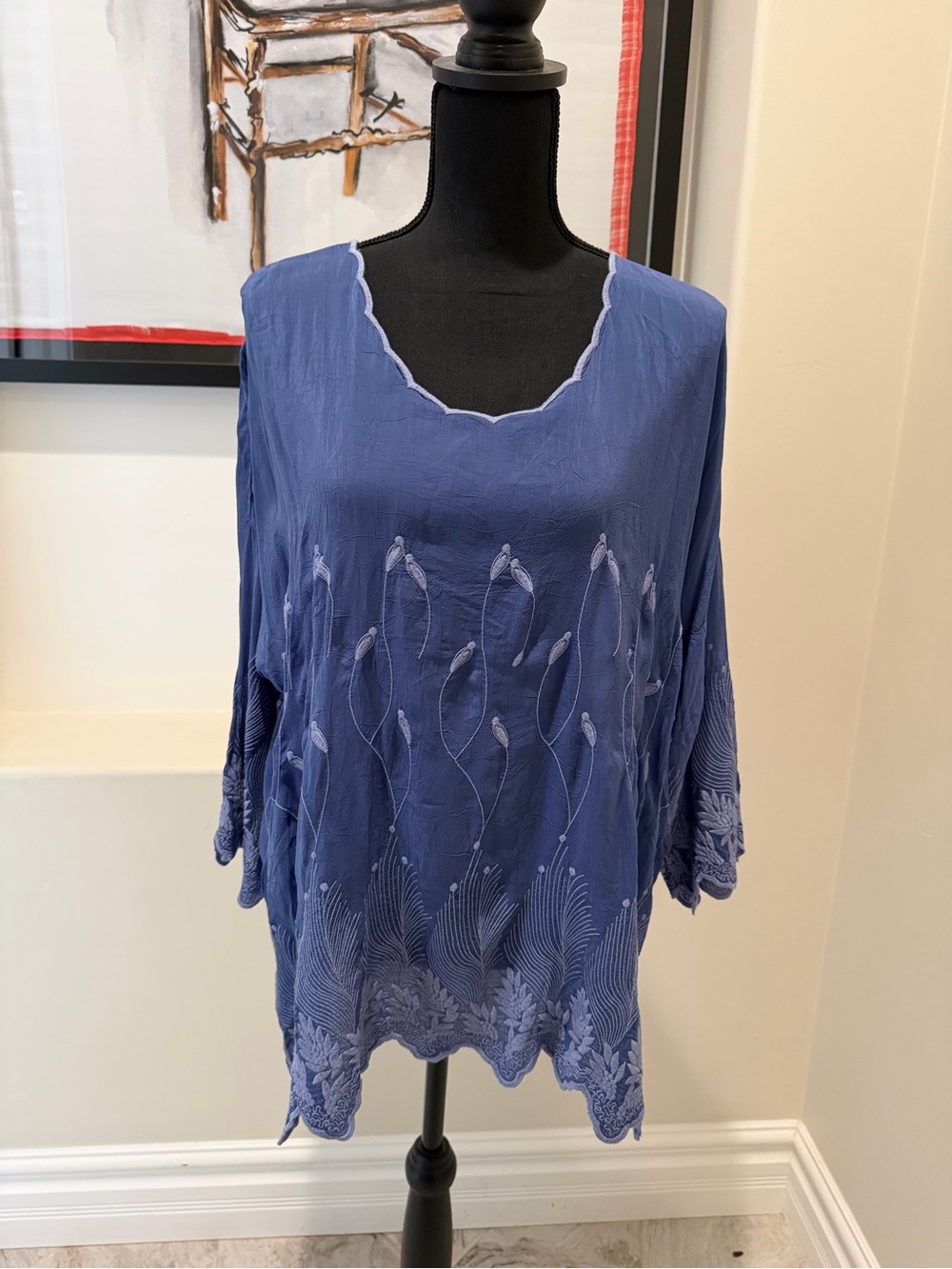NWT Johnny Was Blue Embroidered V-Neck Tunic